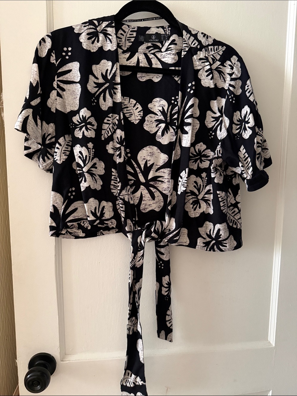 Volcom Black & White Floral Tie-Front Coverup